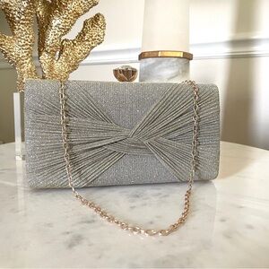 Elegant Silver & Gold Shimmer Knot Clutch Evening Shoulder Bag